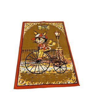 Vintage Made In Brazil Excello Bunny On Bike Nowhere To Fall But Off Tea Towel